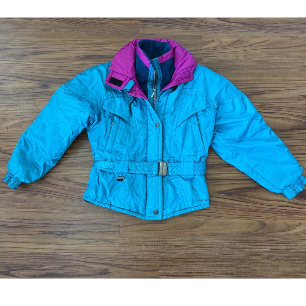 Vintage Sunice Fire & Ice Ski Jacket Women 8 Turquoise Blue Belted Retro 90s